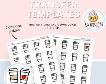 COFFEE CUP Royal Icing Transfer Sheets, 2 Designs | Set of 5 Printable Sheets, Digital Download, Cookie Decorating, Royal Icing Templates.