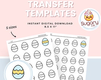 EASTER EGG Royal Icing Transfer Sheets, Set of 5 Printable Sheets, Digital Download Easter Egg, Cookie, Cupcake & Cake Decorating