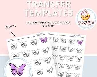 BUTTERFLY Royal Icing Transfer Template Sheets, Set of 5 Printable Sheets, Digital Download butterfly, Cookie Decorating