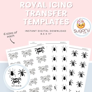 Spider Royal Icing Transfer Sheets: 3 Spider designs, Halloween Cookie Decorating (Digital Download)
