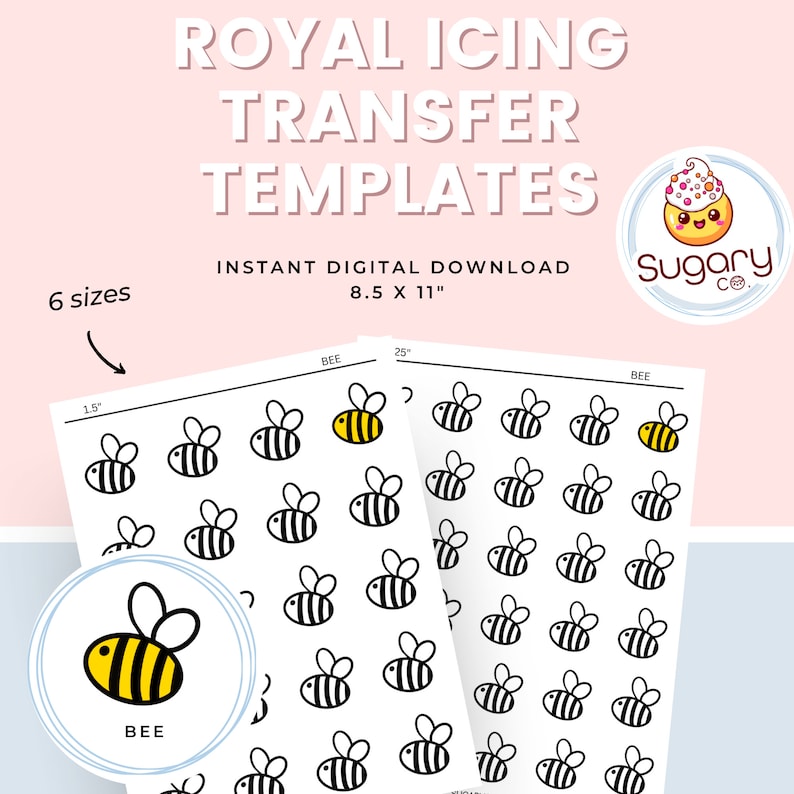 bee royal icing template, , homemade cookies, DIY cookie decorations, bee-shaped icing templates, Instant download pdf file, Cookie decorating, Baking decorations, sugar cookie, spring sugar cookie, bee mine cookie, royal icing transfer templates