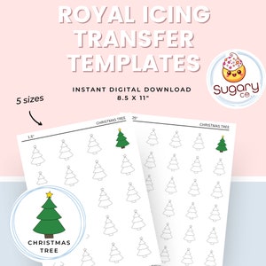 Christmas Tree Royal Icing Transfer Sheets: 2 Pine tree designs, Cookie Decorating (Digital Download)