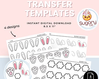 BUNNY Paw / Ears / Tail Royal Icing Transfer Sheets, 4 Diseños /Conjunto de 6 Hojas Imprimibles cada una, Descarga Digital BUNNY, decoraciones de galletas