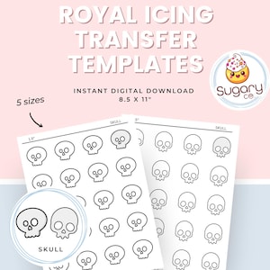 Skull Royal Icing Transfer Sheets: 2 Skull designs, Halloween Cookie Decorating (Digital Download)