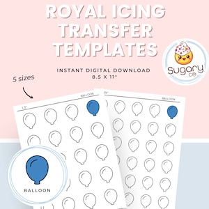 BALLOON Royal Icing Transfer Sheets, Set of 5 Printable Sheets, Digital Download balloon, Cookie Decorating, Birthday Balloon icing template