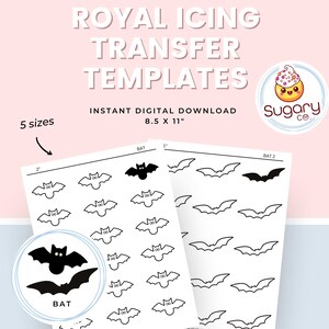 Bat Royal Icing Transfer Templates: 2 Bat designs, Halloween Cookie Decorating (Digital Download)
