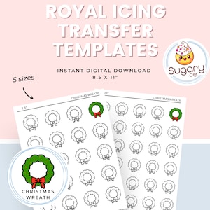 Christmas Wreath Royal Icing Transfer Sheets: Cookie Decorating (Digital Download)
