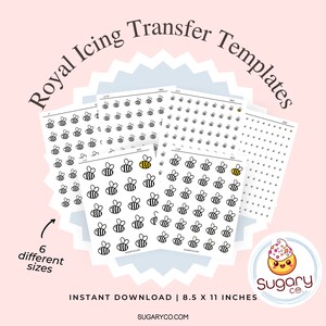 BEE Royal Icing Transfer Sheets, Set of 6 Printable Sheets, Digital Download, Bee, Cookie Decorating, Royal Icing Transfer Templates. image 2
