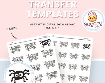 SPIDER Royal Icing Transfer Sheets, Set of 5 Printable Sheets, Digital Download Halloween, Cookie Decorating, Creepy spider