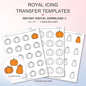 Pumpkin Royal Icing Transfer Sheets: 3 Pumpkin designs, Fall Cookie Decor (Digital Download)