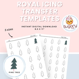 Pine Tree Royal Icing Transfer Sheets: Christmas Cookie Decorating (Digital Download)
