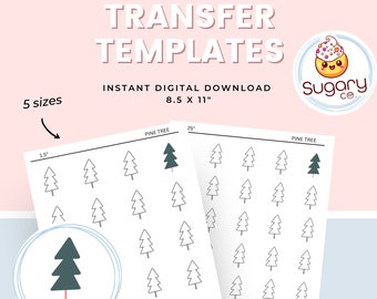 PINE TREE Royal Icing Transfer Sheets, Set of 5 Printable Sheets, Digital Download Winter Christmas, Cookie Decorating