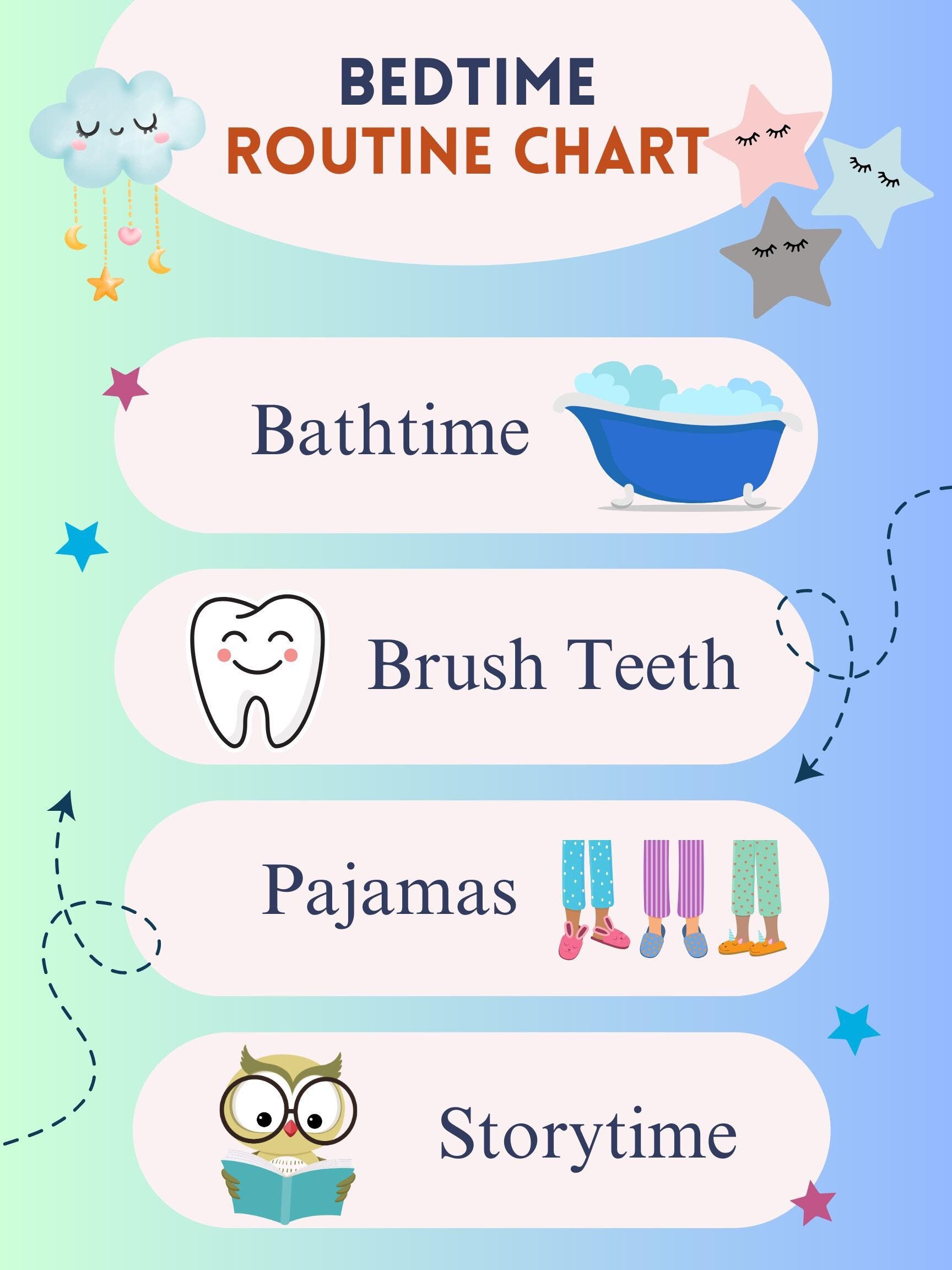 Bedtime Routine Chart - Blue - Etsy
