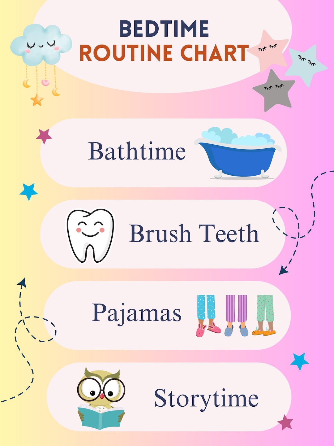 Bedtime Routine Chart - Pink - Etsy