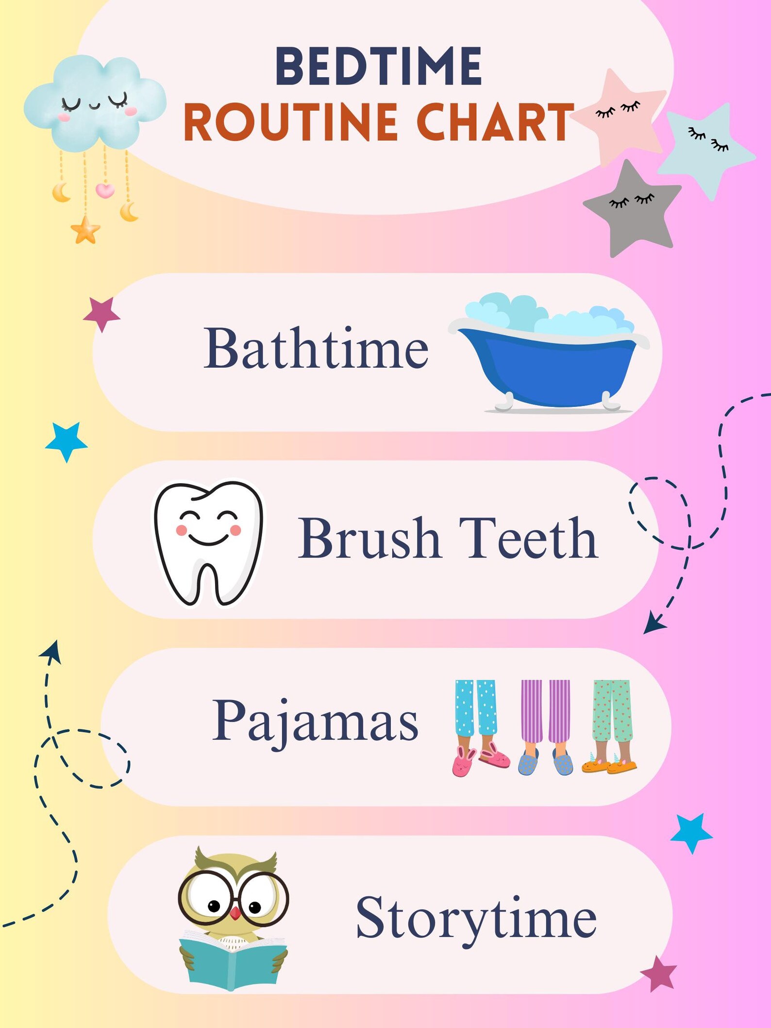 Bedtime Routine Color Bedtime Routine Chart - Pink - Etsy