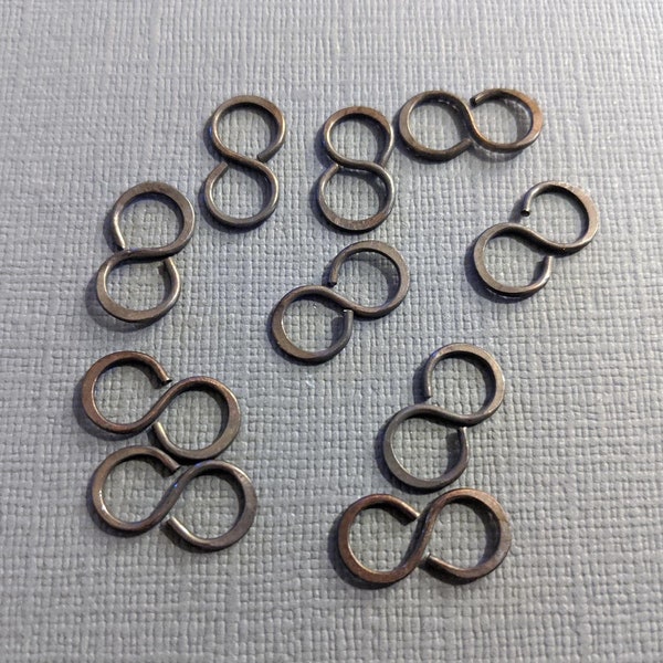 Oxidized copper figure 8 connectors- set of 10 small hand forged s shape connector