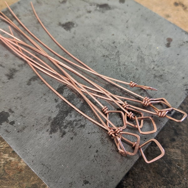 Raw Copper Square Loop Headpins- qty 10