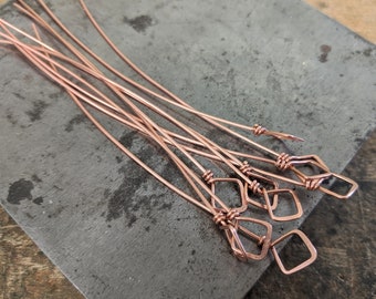 Raw Copper Square Loop Headpins- qty 10