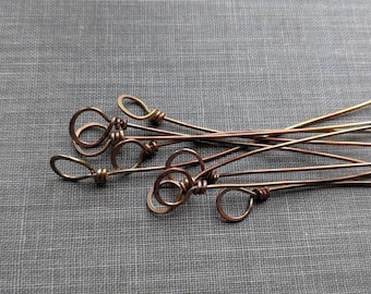 Oxidized Brass Wrapped Loop Headpins: 20 Gauge, 3 Inch, Set of 10