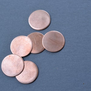 3/4 inch diameter round copper discs- metal stamping blanks- set of 6