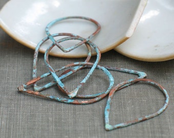 large aqua green copper teardrops- qty 6 verdigris patina