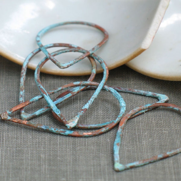 large aqua green copper teardrops- qty 6 verdigris patina