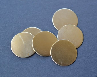 3/4 inch diameter raw brass discs- brass stamping blanks- set of 6