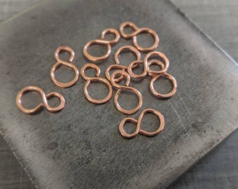 Asymmetric raw copper loop connectors- set of 10 small hand forged bright copper s shape connector link findings for jewelry making
