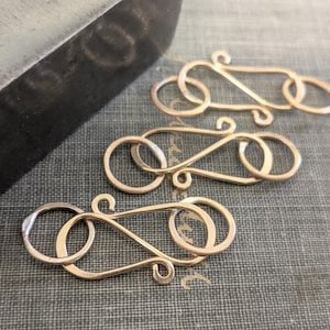 Raw Brass Clasps- set of 3- handmade s hook