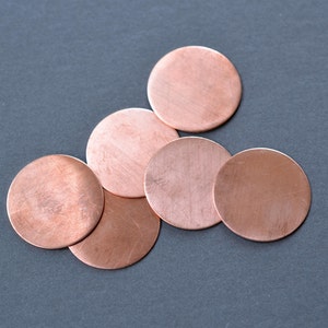 1 inch diameter copper discs- set of 6- stamping blanks