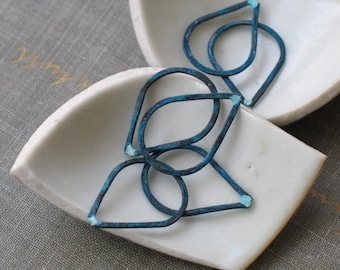 small blue patina teardrops- qty 6