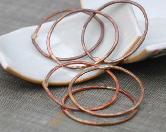 1 inch firescale copper circles- qty 6 hammered rustic hoops