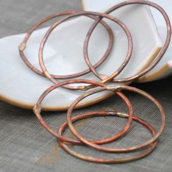 1 inch firescale copper circles- qty 6 hammered rustic hoops