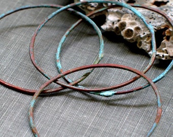 1.5 inch aqua hoops- set of 4 verdigris green patina circles