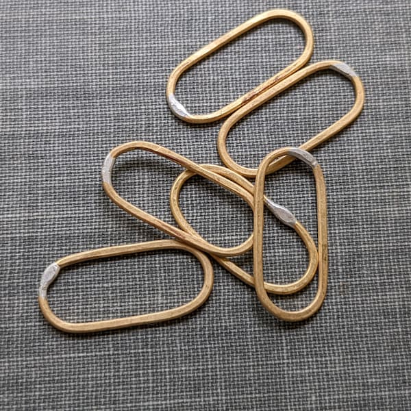 Small raw brass capsule shaped forged oval hoop links- set of 6