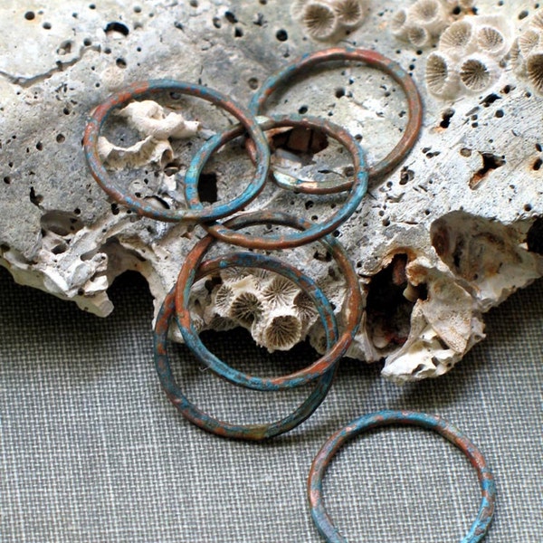 5/8" aqua circles- qty 6- verdigris copper patina