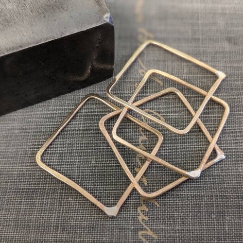 raw brass squares- forged square links, square hoops, forged connector links, brass findings, brass connectors, jewelry making supplies