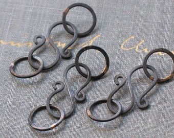 oxidized copper clasps- set of 3 handmade copper s hook