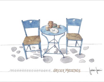 Greek mezedes, print size A4 from my original watercolour, signed