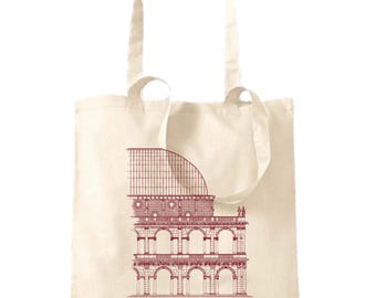 Screen Printed Palladian Tote Bag, Vicenza Basilica Palladiana Design, Dark Red Off White
