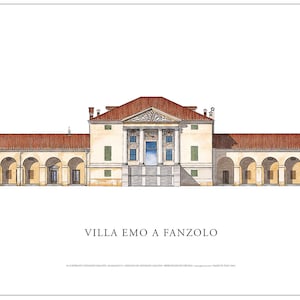 Extra Large Andrea Palladio poster Villa Emo at Fanzolo Signed by author..size 35 3/4 x 13 3/4 in (90 x 35 cm)