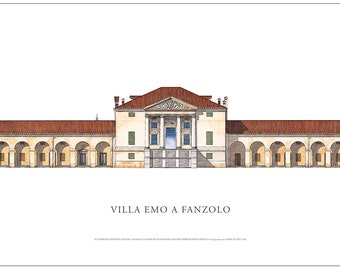 Extra Large Andrea Palladio poster Villa Emo at Fanzolo Signed by author..size 35 3/4 x 13 3/4 in (90 x 35 cm)