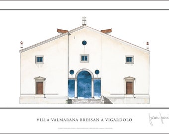 Andrea Palladio, small print 20x12.5in Villa Valmarana Bressan at Vigardolo (Vi), Signed by author