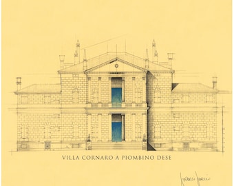 Villa Cornaro at Piombino Dese by Palladio, print/poster 16x16in (40x40cm) Signed by author