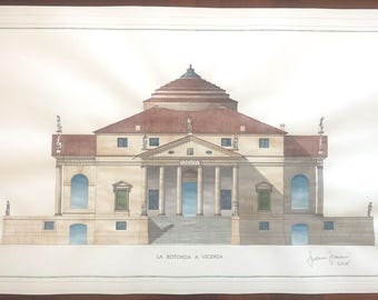 Original Watercolor Painting: Villa Rotonda Vicenza, Palladio Architecture Art (33 1/2x20")