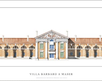 Extra Large Palladio poster Villa Barbaro at Maser (Treviso) Signed by author..size 35 1/2 x 13 3/4 in