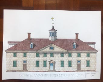 Mount Vernon Watercolor Art Print, George Washington's Mansion, Signed A3