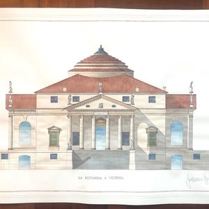 Original Aquarell Gemälde: Villa Rotonda Vicenza, Palladio Architektur Kunst (90x50 cm)