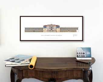 Very large Palladio poster Villa Contarini at Piazzola sul Brenta Signed by author..size 35 1/2 x 13 3/4 in (90 x 35 cm)