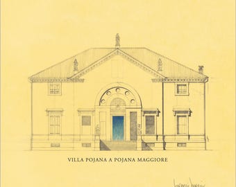 Villa Pojana Print, Andrea Palladio Pencil Drawing, Signed Art Reproduction